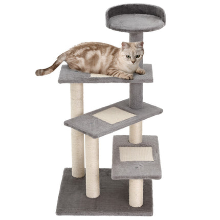 Cat tree with scratching post, 5 levels, beige/grey