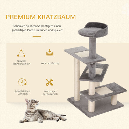 Cat tree with scratching post, 5 levels, beige/grey