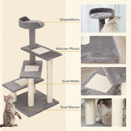 Cat tree with scratching post, 5 levels, beige/grey