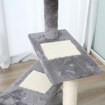 Cat tree with scratching post, 5 levels, beige/grey