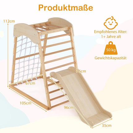Climbing frame indoor 6 in 1 pull up bar & slide & climbing rocks & climbing net natural