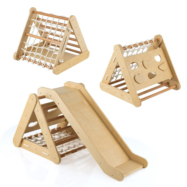 Climbing toy for toddlers Triangular 4-in-1 climbing frame with ramp Natural