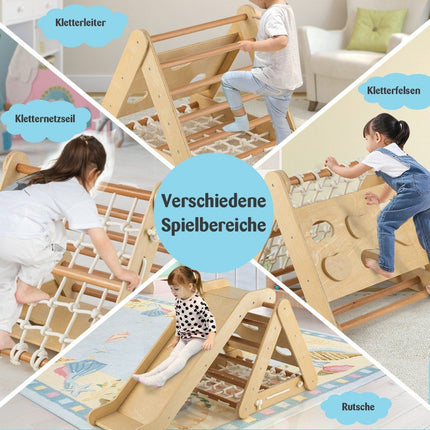 Climbing toy for toddlers Triangular 4-in-1 climbing frame with ramp Natural