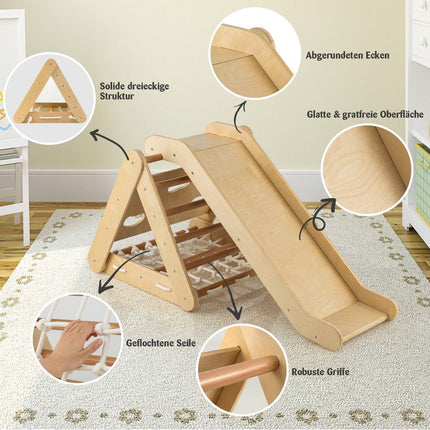 Climbing toy for toddlers Triangular 4-in-1 climbing frame with ramp Natural