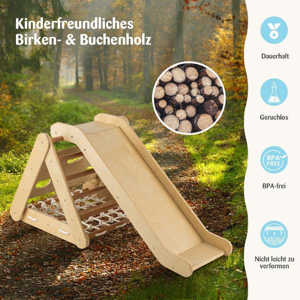 Climbing toy for toddlers Triangular 4-in-1 climbing frame with ramp Natural