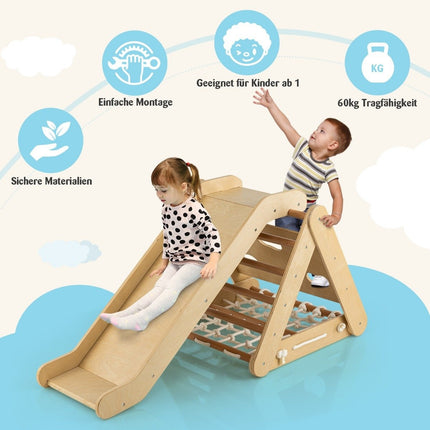 Climbing toy for toddlers Triangular 4-in-1 climbing frame with ramp Natural
