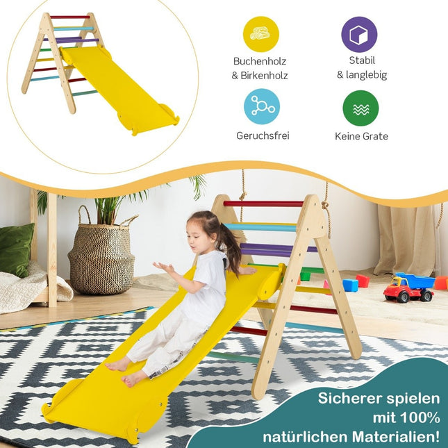 Climbing triangle Triangular wooden climbing frame with ramp 86.5 x 48 x 73.5 cm Colorful