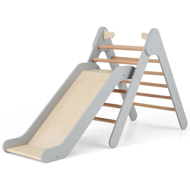 Climbing triangle with slide Climbing frame made of wood Triangle bars for sliding and climbing Gray