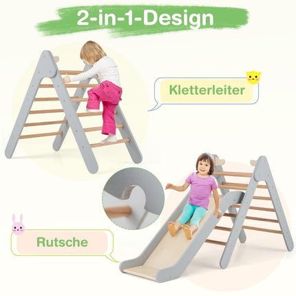 Climbing triangle with slide Climbing frame made of wood Triangle bars for sliding and climbing Gray