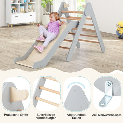 Climbing triangle with slide Climbing frame made of wood Triangle bars for sliding and climbing Gray