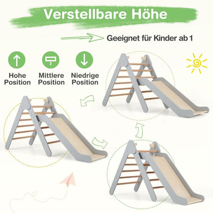 Climbing triangle with slide Climbing frame made of wood Triangle bars for sliding and climbing Gray