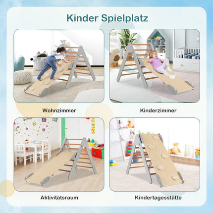 Climbing triangle with slide, climbing frame, indoor from 1 year, rung triangle climbing ramp made of wood, grey
