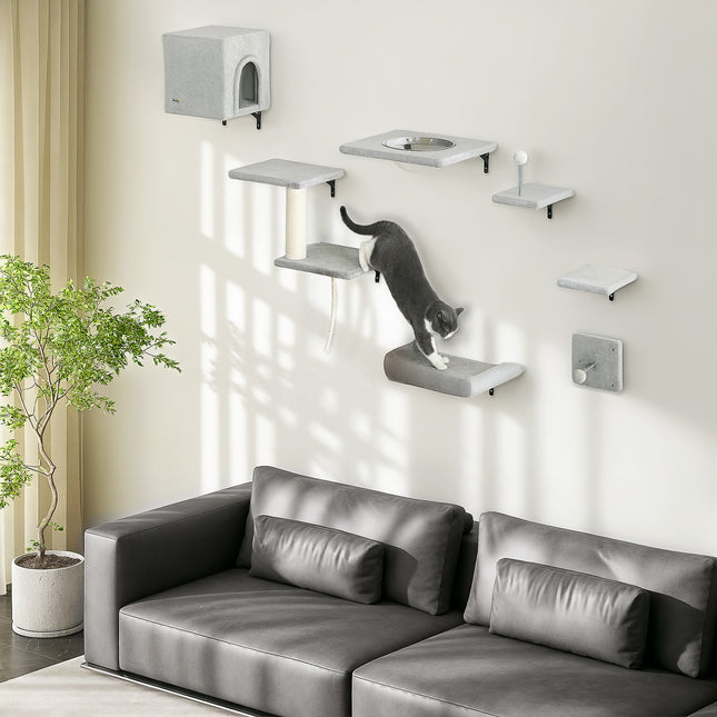 Climbing wall for cats 7-piece cat climbing wall set with cat house, platform, platform gray