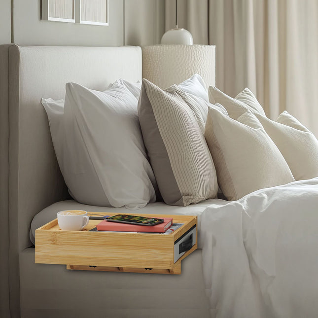 Clip-On Bamboo Bedside Shelf with Drawer for Small Spaces
