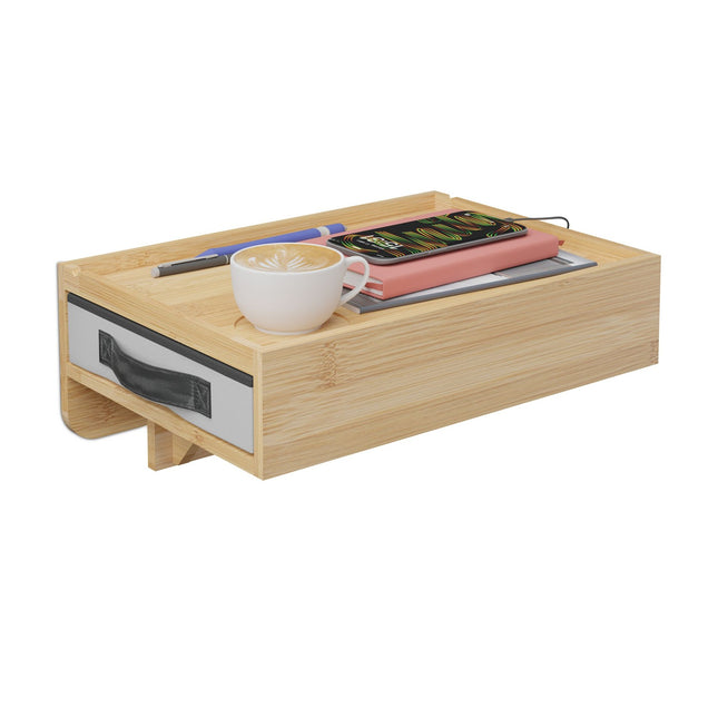 Clip-On Bamboo Bedside Shelf with Drawer for Small Spaces