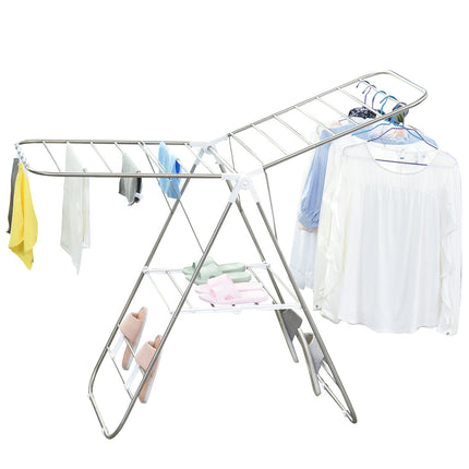Foldable clothes airer with telescopic rods, silver/white