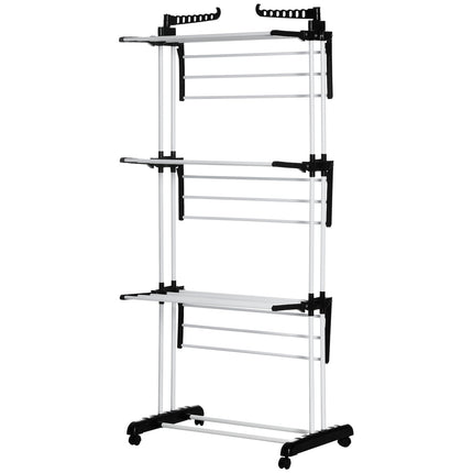 Retractable Black Tower Clothes Airer with wheels 4 levels