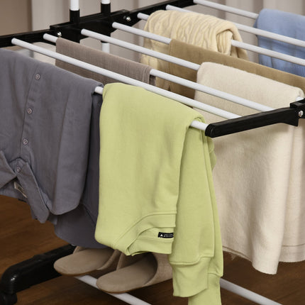 Retractable Black Tower Clothes Airer with wheels 4 levels