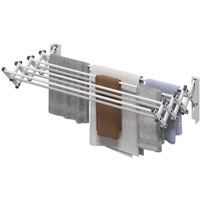 Kledingdroger Wanduitschuifbare wasdroger Wandmontage met 8 aluminium staven, ruimtebesparend droogrek voor binnen en buiten 86 x 61 x 22 cm, zilver | Aosoom