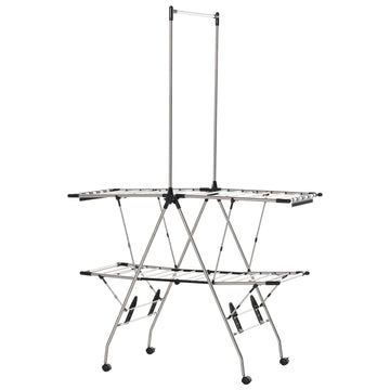 Large collapsible clothes airer with telescopic rods