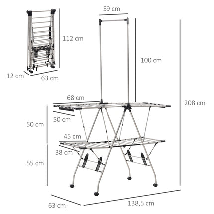 Large collapsible clothes airer with telescopic rods