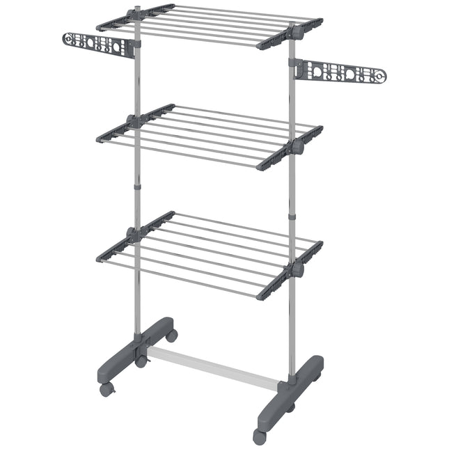 Folding clothes air tower with wheels, 3 levels, steel