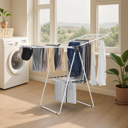 Clothes Drying Rack – 2-Tier Foldable, 21 Rods, Sock Clips