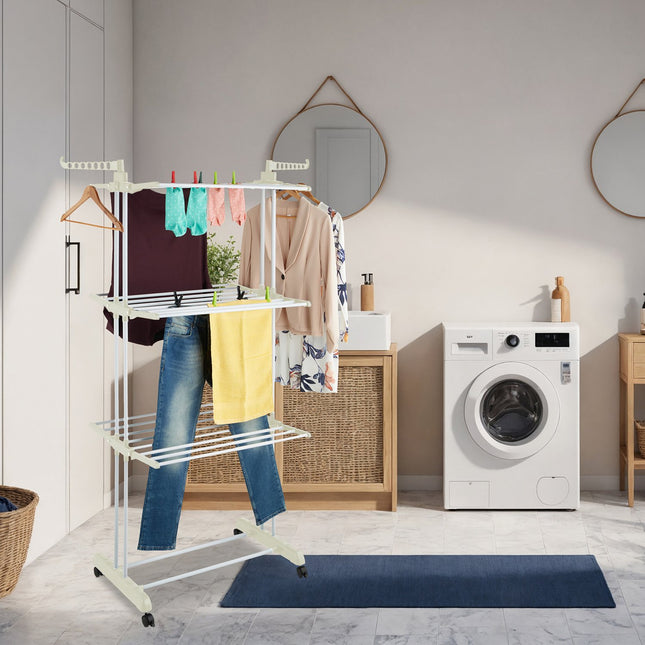 Clothes Drying Rack with Wheels and Foldable Wings