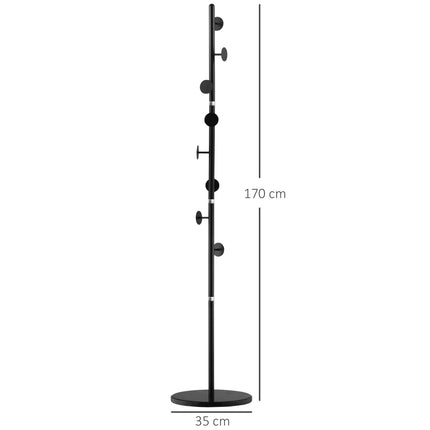 Steel coat rack - 8 hooks, black, 170 cm