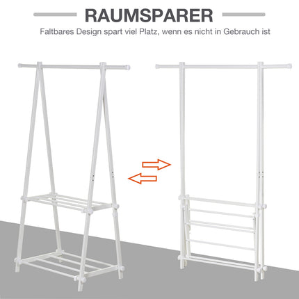 Steel coat rack with shoe shelf, white, 107.5x45x150 cm