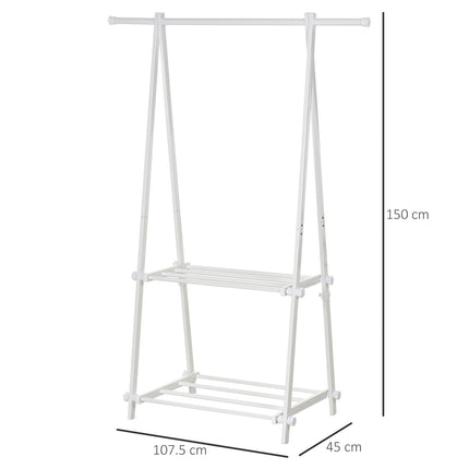 Steel coat rack with shoe shelf, white, 107.5x45x150 cm