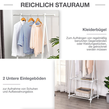 Steel coat rack with shoe shelf, white, 107.5x45x150 cm