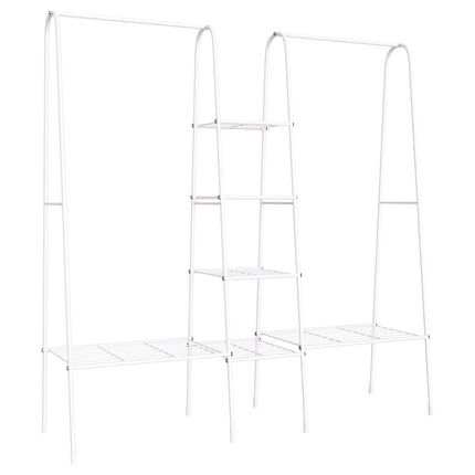 Freestanding coat rack in steel with shoe storage, white