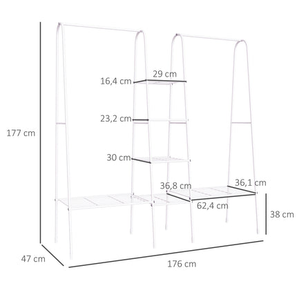 Freestanding coat rack in steel with shoe storage, white