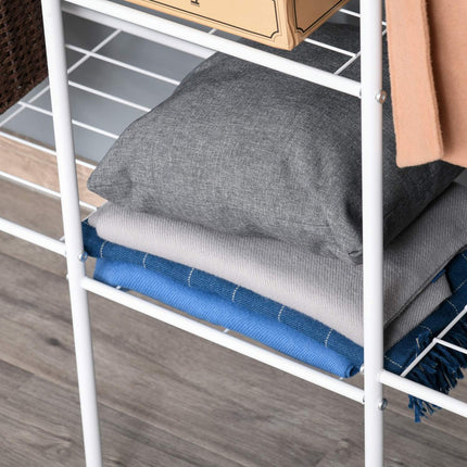 Freestanding coat rack in steel with shoe storage, white
