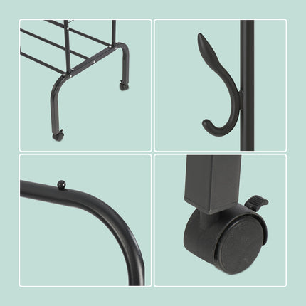 Clothes Rack on Wheels with Double Rails and Shelves