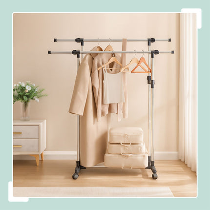 Clothes Rack with Adjustable Rails and Wheels