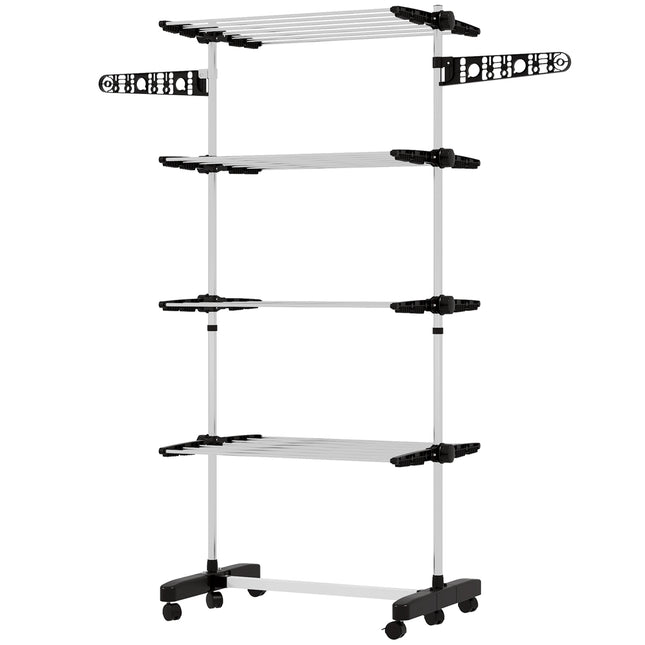 Clothes airer with wheels, folding wings - steel, 142 x 55 x 172 cm