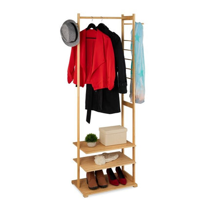 Clothes hanger in bamboo with 3 compartments