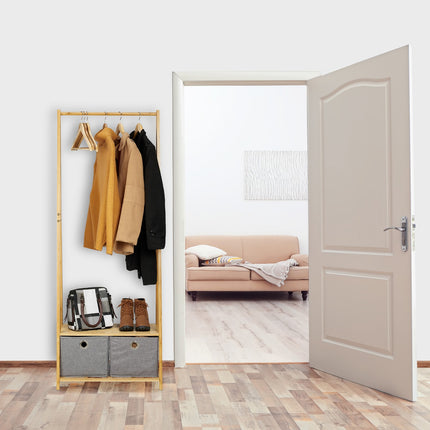 Clothes hanger in bamboo with drawers in fabric