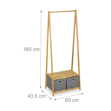 Clothes hanger in bamboo with drawers in fabric