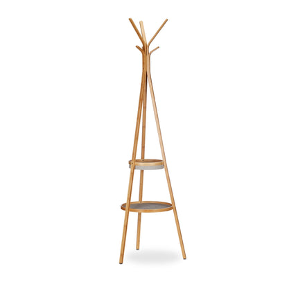 Clothes hanger in bamboo with shelves