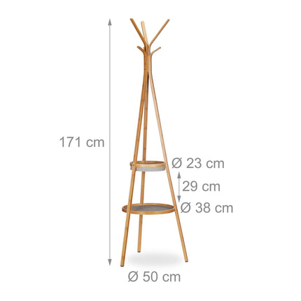 Clothes hanger in bamboo with shelves