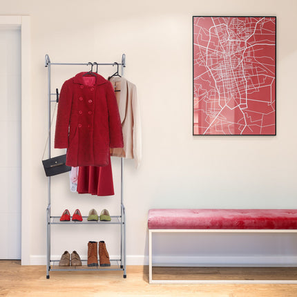 Clothes hanger with 2 shoe shelves