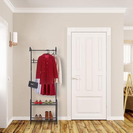 Clothes hanger with 2 shoe shelves