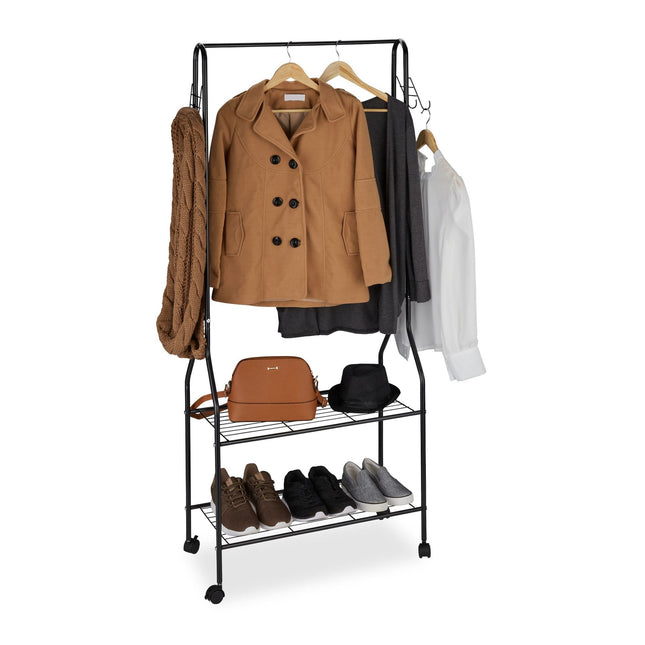 Clothes hanger with shelf and hooks