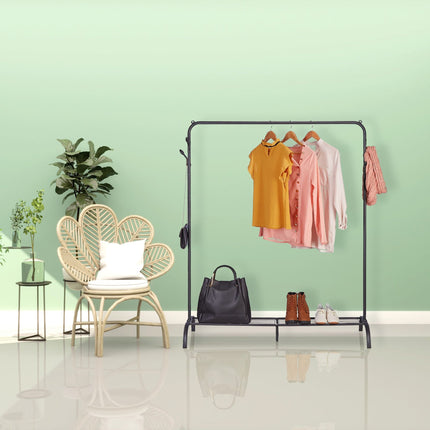 Clothes hanger with shelf and hooks