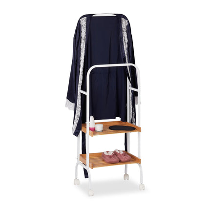 Clothes rack on wheels with 2 shelves
