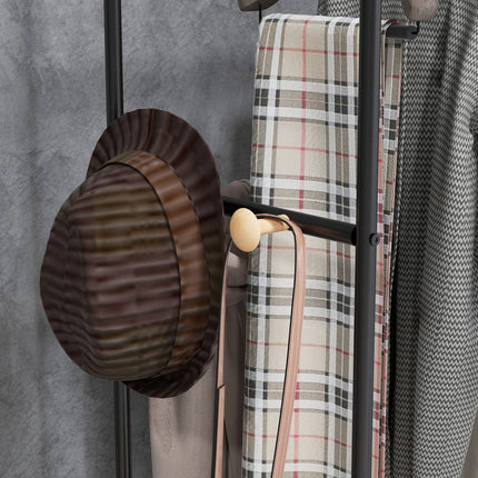 Clothes rack in black bamboo, 2 rails and hooks, hall in the bedroom