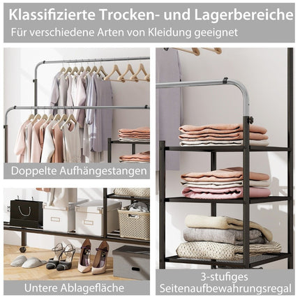 Clothes rack with 2 clothes rails, clothes rack on wheels, coat stand, height adjustable 135 x 54 x 170cm silver